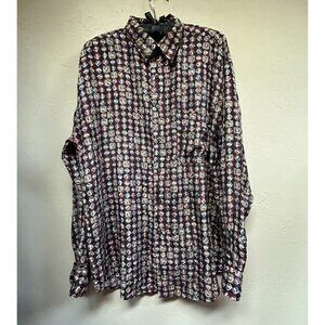 Chiamare Men's Dress Shirt Long Sleeve 100% Silk Printed Button Down Size Medium